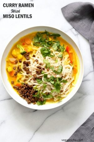 Curry Ramen with Miso maple lentils #vegan #veganricha