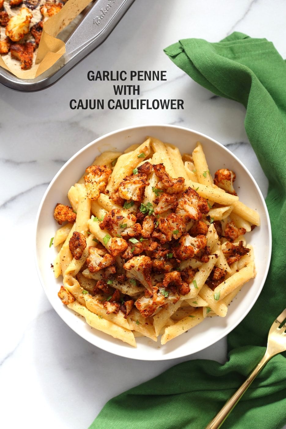 Garlic Sauce Pasta with Baked Cajun Cauliflower #vegan #veganricha