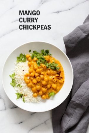 This Mango Curry is creamy, mangoey and perfect when paired with chickpeas, vegetables or baked tofu. Easy and so flavorful. Vegan Gluten-free Soy-free Nut-free Recipe. | VeganRicha.com