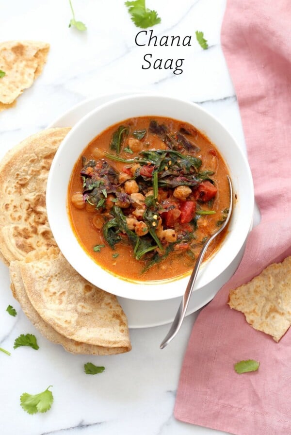 Instant Pot Chana Saag - Chickpea Spinach Curry. Easy 1 pot Chickpea Curry. Saucepan option. Vegan Gluten-free Nut-free Recipe | VeganRicha.com #glutenfree #veganricha #vegan