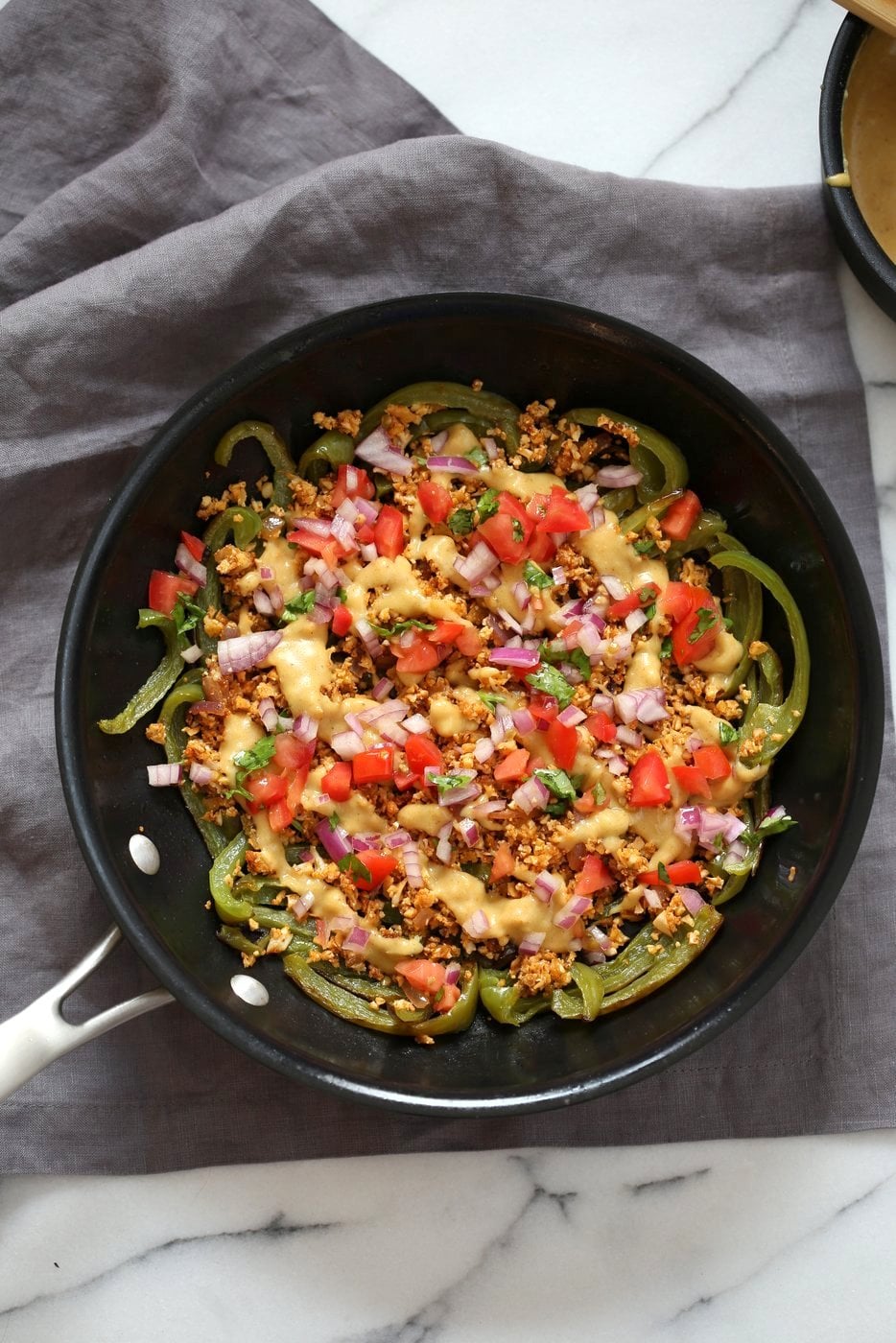 Vegan Bell Pepper Nachos with Cauliflower Taco Meat & 10 minute Vegan Nacho Cheese Sauce. Veggie full Nachos! Vegan Gluten-free Soy-free Nut-free Recipe | VeganRicha.com