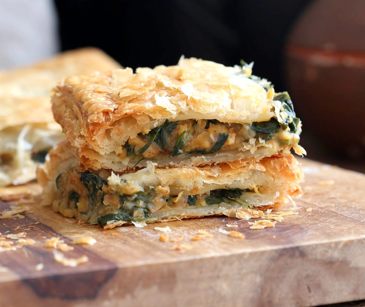 Chickpea Spinach Pie with Berbere Spice. Easy Chickpea Spinach Pastry for holidays and company with vegan puff pastry. Use spices or blends of choice. Use lentils for variation. Vegan Soy-free Nut-free Recipe. | VeganRicha.com