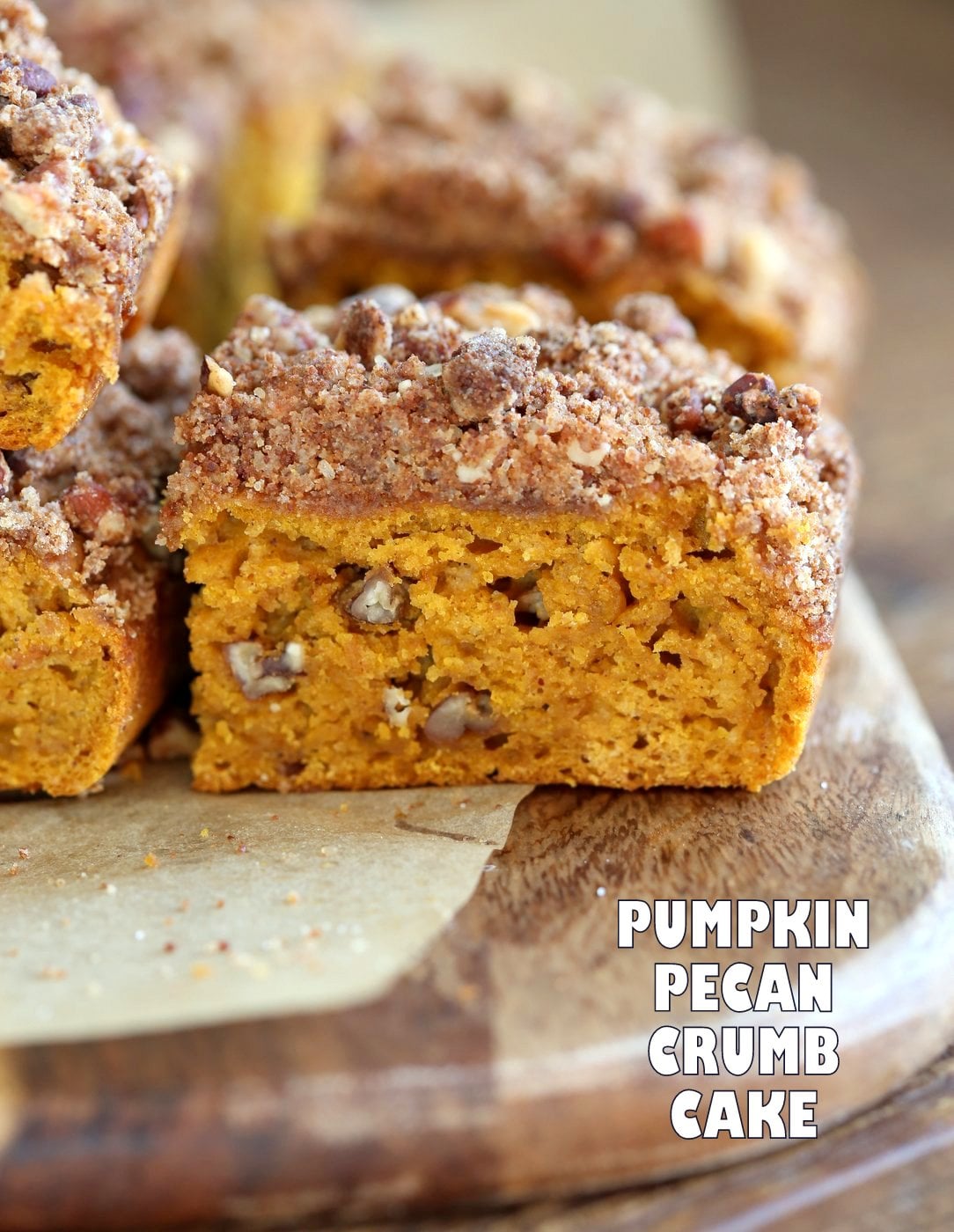 Vegan Pumpkin Coffee Cake with Pecan Crumb. Easy 1 Bowl Pumpkin Cake, topped with Chai Spice Pecan Streusel. Just 15 mins prep. Soft, Spiced, Delicious. Vegan Soy-free Recipe. | VeganRicha.com