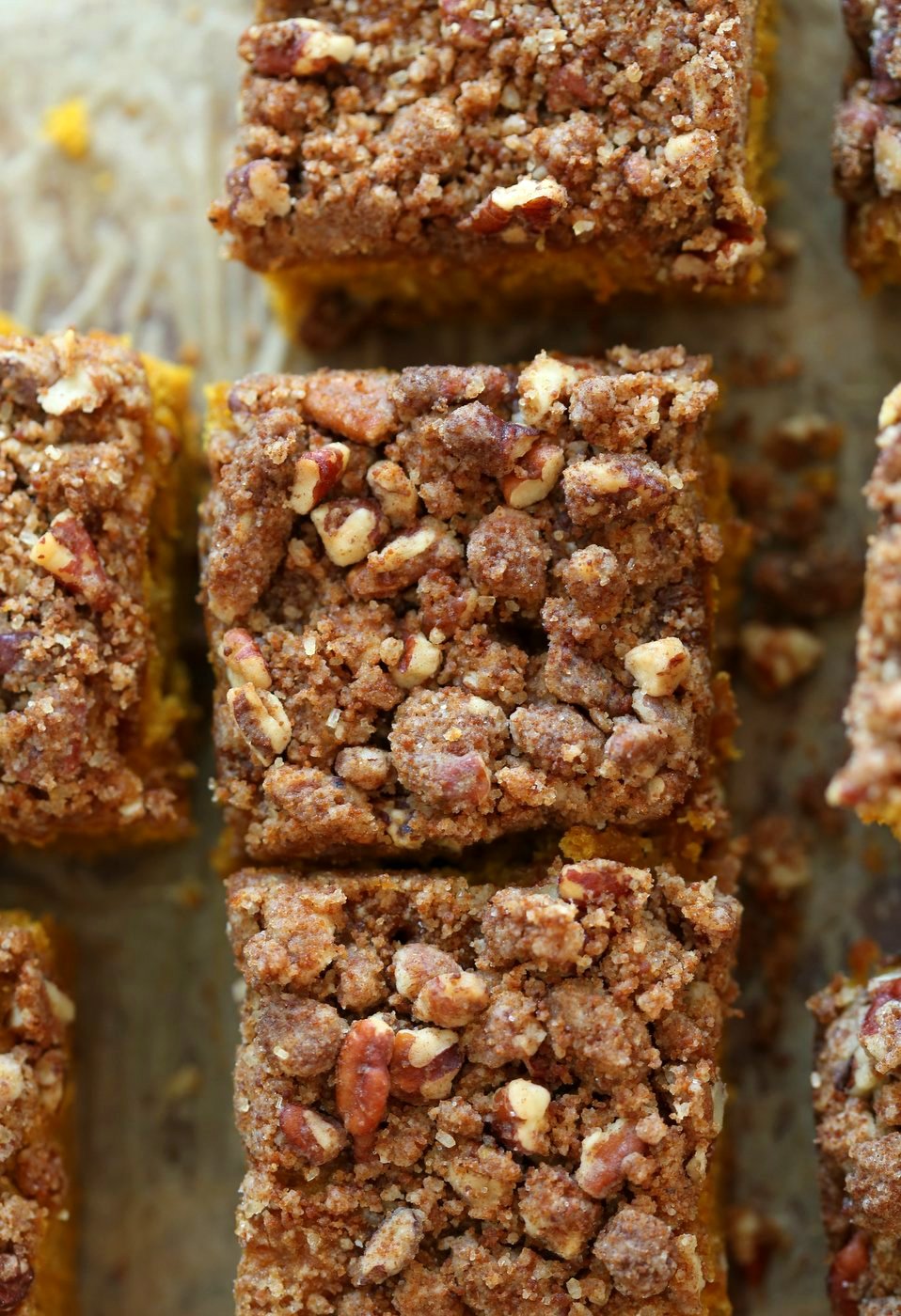 Vegan Pumpkin Coffee Cake with Pecan Crumb. Easy 1 Bowl Pumpkin Cake, topped with Chai Spice Pecan Streusel. Just 15 mins prep. Soft, Spiced, Delicious. Vegan Soy-free Recipe. | VeganRicha.com