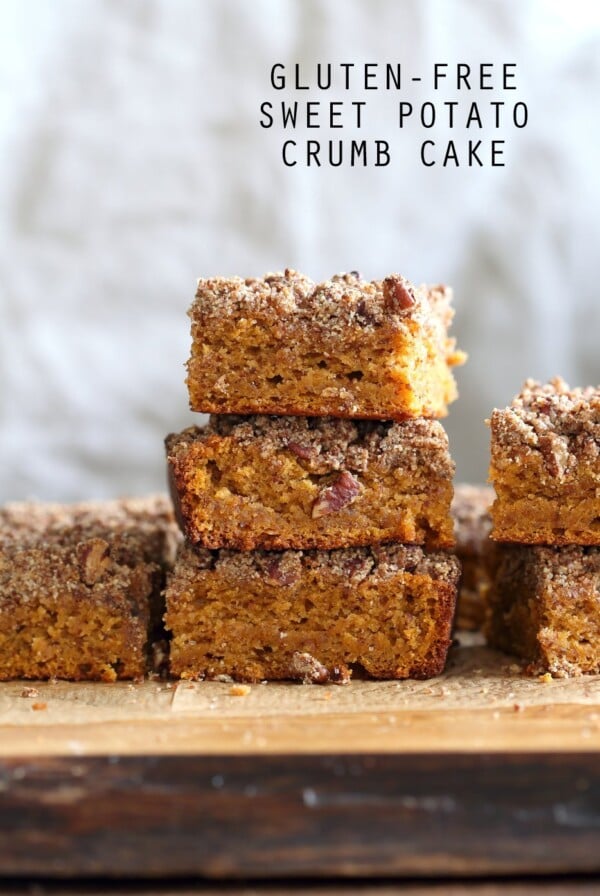 Vegan Gluten free Coffee Cake - Simple Fall Sweet Potato Pecan Crumb Cake with Pumpkin pie spices. Warm Cozy slice of cake. Gluten-free Soy-free Recipe.  | VeganRicha.com
