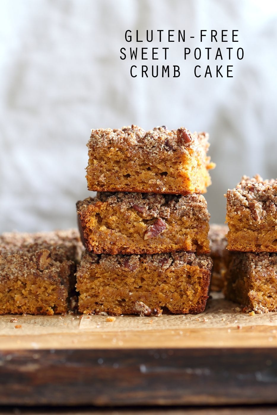 Vegan Gluten free Coffee Cake - Simple Fall Sweet Potato Pecan Crumb Cake with Pumpkin pie spices. Warm Cozy slice of cake. Gluten-free Soy-free Recipe. | VeganRicha.com