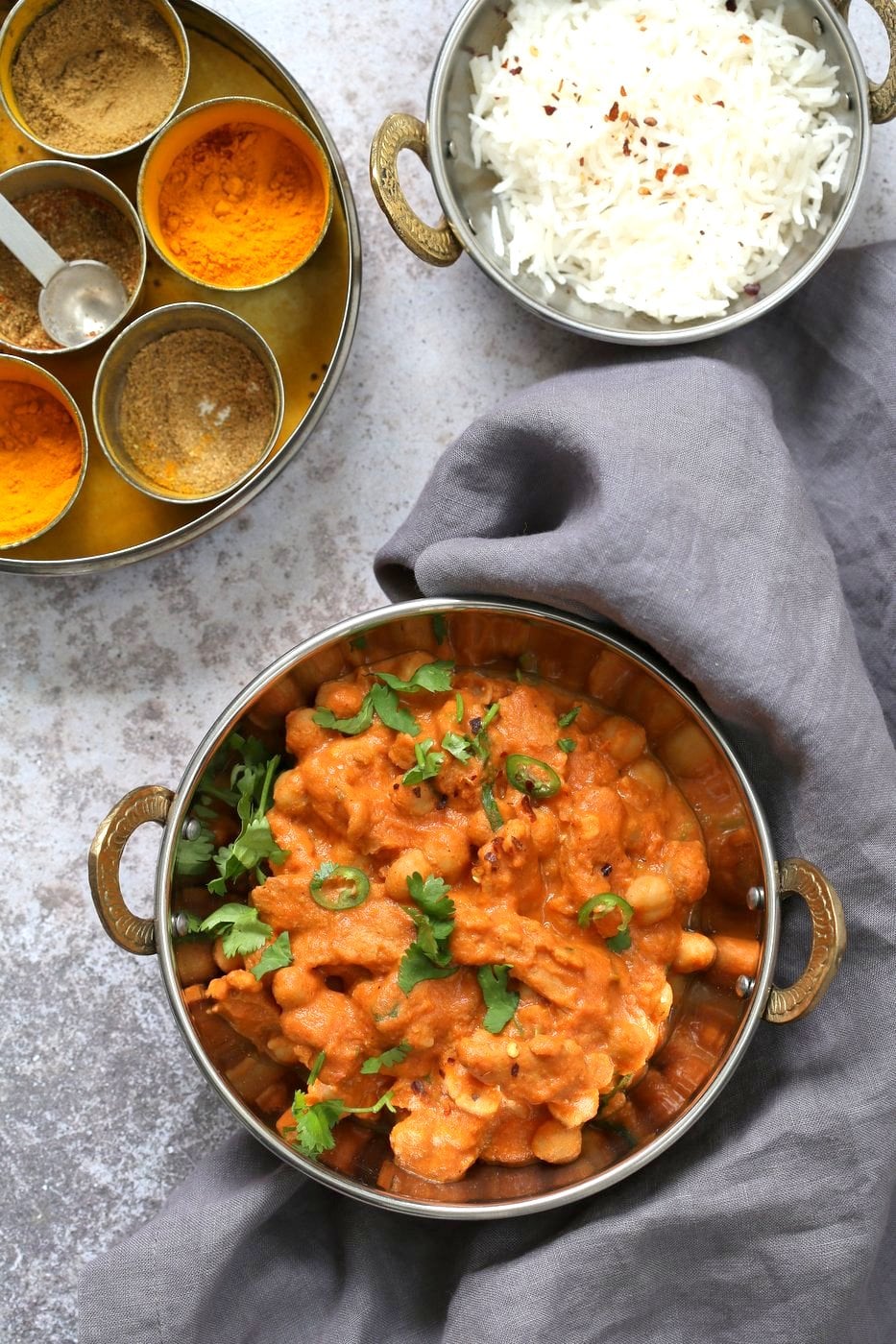 Instant Pot Vegan Butter Chicken with Soycurls and Chickpeas. 15 minute Active time! 1 Pot Creamy Butter Soy Curls. Use all chickpeas for soy-free. Vegan Gluten-free Recipe. Nut-free option | VeganRicha.com