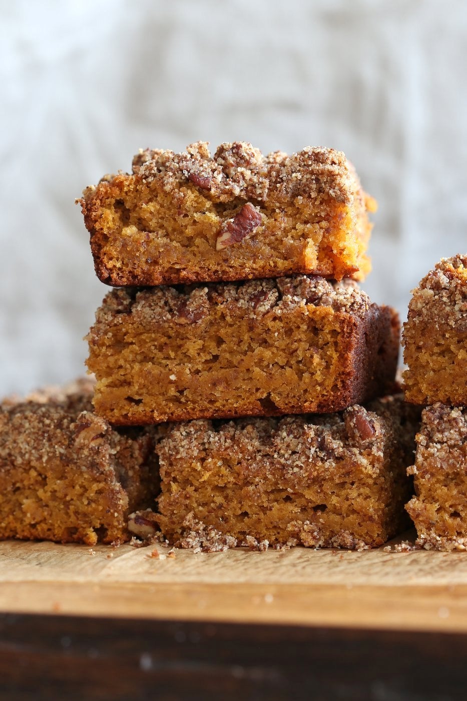 Vegan Gluten free Coffee Cake - Simple Fall Sweet Potato Pecan Crumb Cake with Pumpkin pie spices. Warm Cozy slice of cake. Gluten-free Soy-free Recipe. | VeganRicha.com