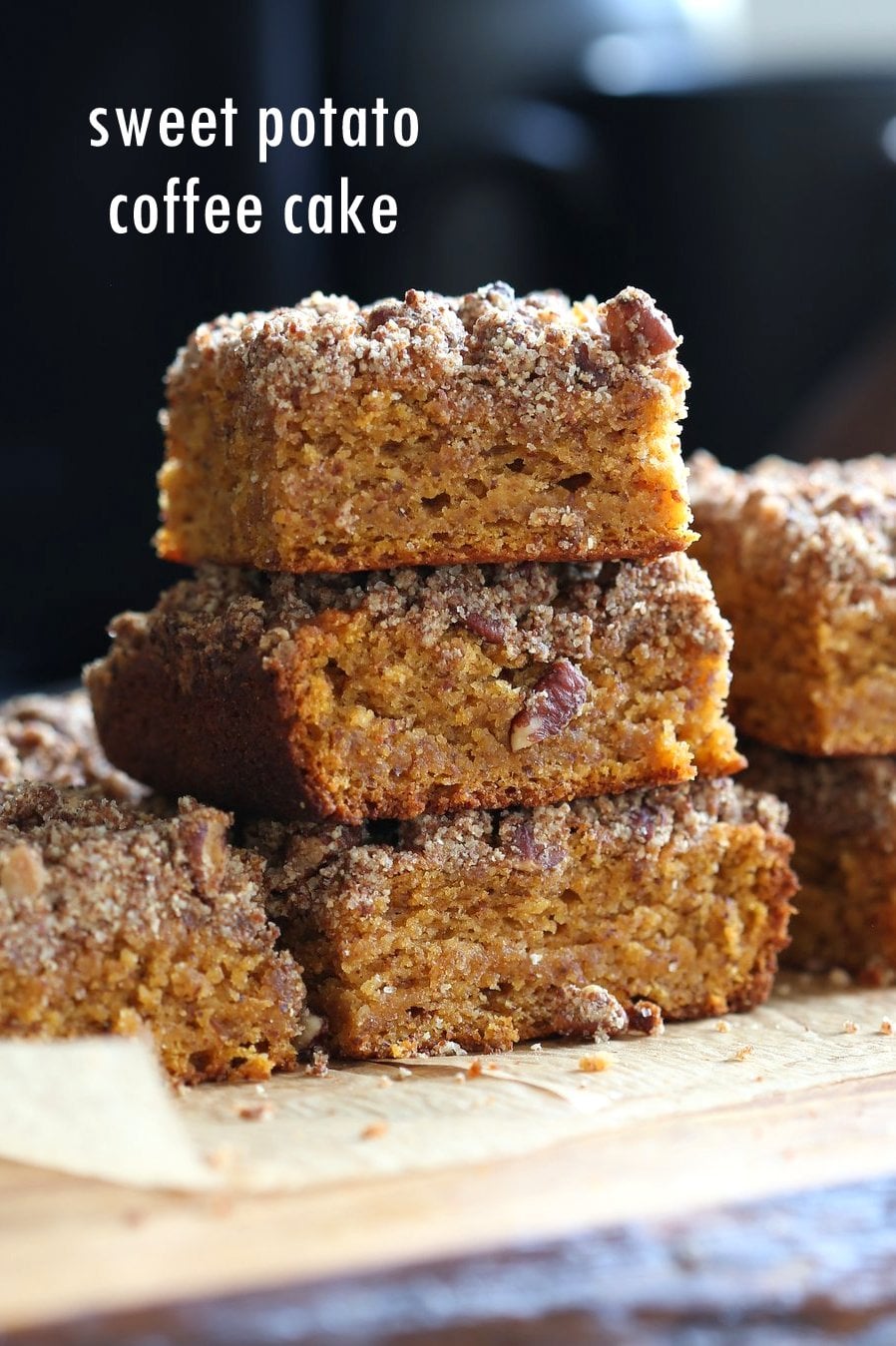 Vegan Gluten free Coffee Cake - Simple Fall Sweet Potato Pecan Crumb Cake with Pumpkin pie spices. Warm Cozy slice of cake. Gluten-free Soy-free Recipe. | VeganRicha.com