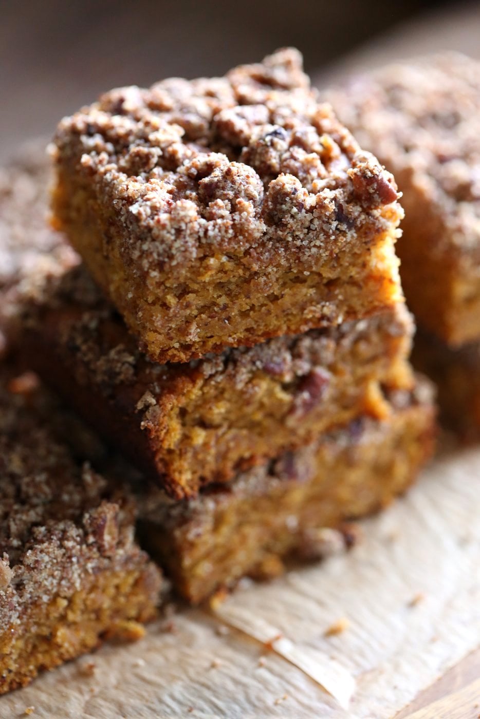 Vegan Gluten free Coffee Cake - Simple Fall Sweet Potato Pecan Crumb Cake with Pumpkin pie spices. Warm Cozy slice of cake. Gluten-free Soy-free Recipe. | VeganRicha.com