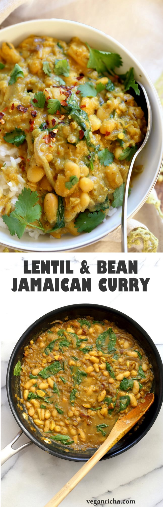 Cannellini and Lentil Jamaican Curry. Ran out of chickpeas to make lentil and chickpea Jamaican curry. Easy Coonut Curry with Jamaican Curry spices and beans and red lentils. #Vegan #Glutenfree #Soyfree #Nutfree #Recipe #veganricha | VeganRicha.com