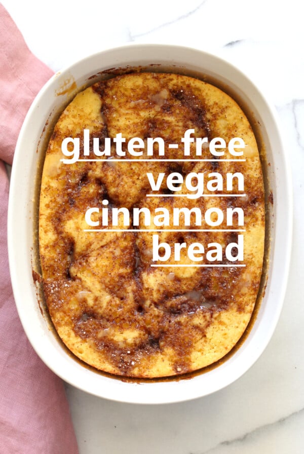Vegan Gluten free Cinnamon Roll Bread - Yeast-free Gluten-free Grain-free Cinnamon bread Recipe. Soft, fluffy and amazing . Can be nut-free.ย | #vegan #glutenfree #cinnamonroll #veganricha