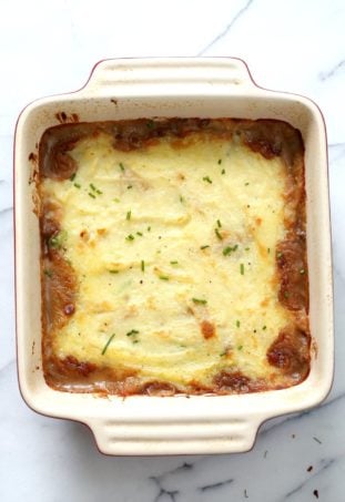 Vegan Shepherd's Pie - Mushroom and Lentil Shepherdless Pie with Gravy and Garlic mashed potatoes. #Vegan #Glutenfree #Recipe. Can be soy-free. #veganricha | VeganRicha.com