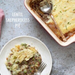 Vegan Shepherd's Pie - Mushroom and Lentil Shepherdless Pie with Gravy and Garlic mashed potatoes. #Vegan #Glutenfree #Recipe. Can be soy-free. #veganricha | VeganRicha.com