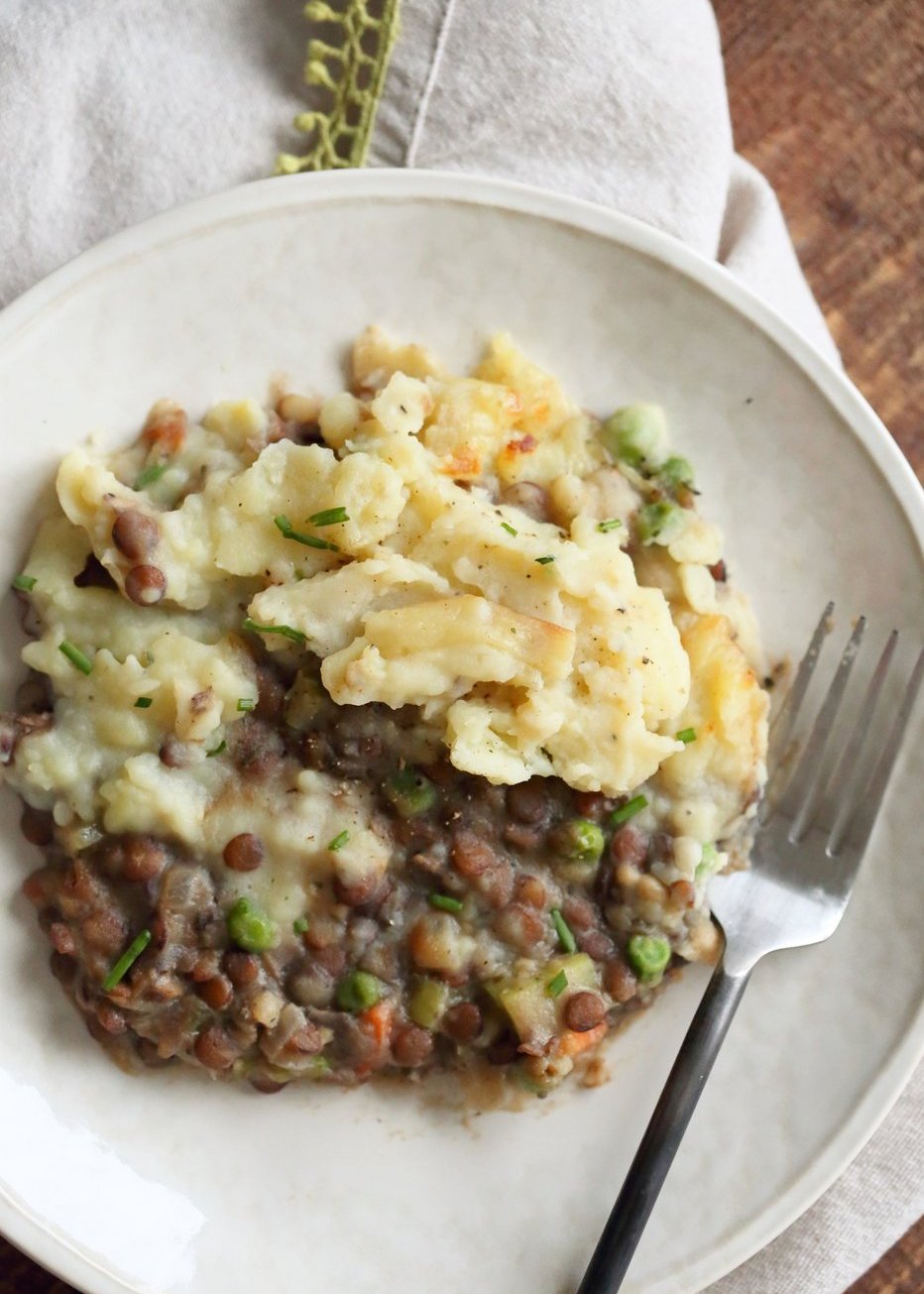 Vegan Lentil Shepherd's Pie - Mushroom and Lentil Shepherdless Pie with Gravy and Garlic mashed potatoes. #Vegan #Glutenfree #Recipe. Can be soy-free. #veganricha | VeganRicha.com