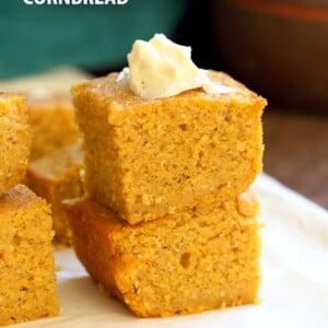 1 Bowl Vegan Pumpkin Corn bread with a few ingredients. Spiced, lightly sweet and great with soups, chilis or on its own with vegan butter and maple syrup or make sandwiches with it. #Vegan #Soyfree #Recipe. #veganricha | VeganRicha.com