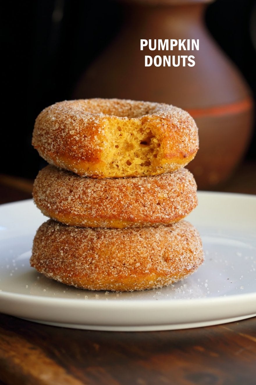 Vegan Pumpkin Donuts with Cinnamon Sugar. Soft, Spiced, Amazing. Vegan Doughnuts. Pumpkin Cinnamon  sugar Donuts. Nut-free option. #vegan #veganricha 