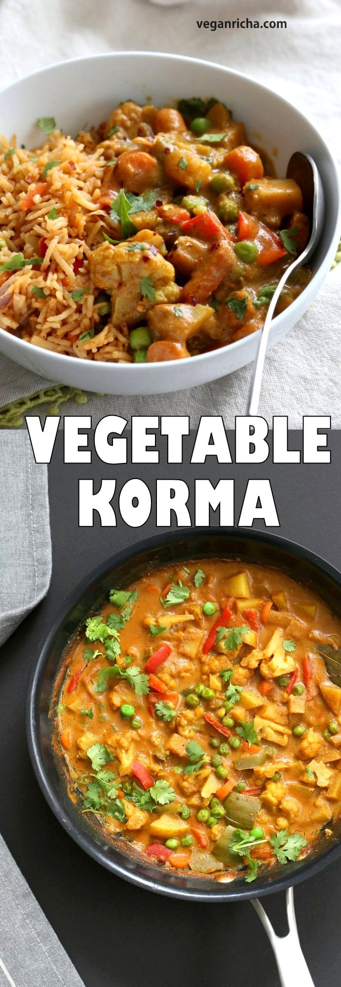 Vegetable Korma - Veggies in Spiced Ginger Chile Sauce. Creamy Indian Korma Recipe made without Onion and garlic. Vegan Indian Gluten-free Soy-free Can be made nut-free. No Onion No Garlic Recipe. #vegan #veganricha