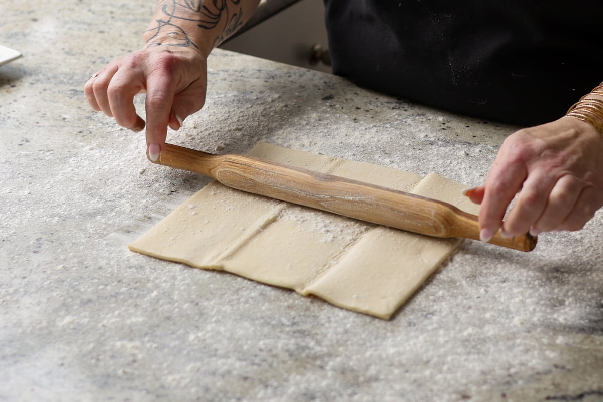 rolling out the puff pastry