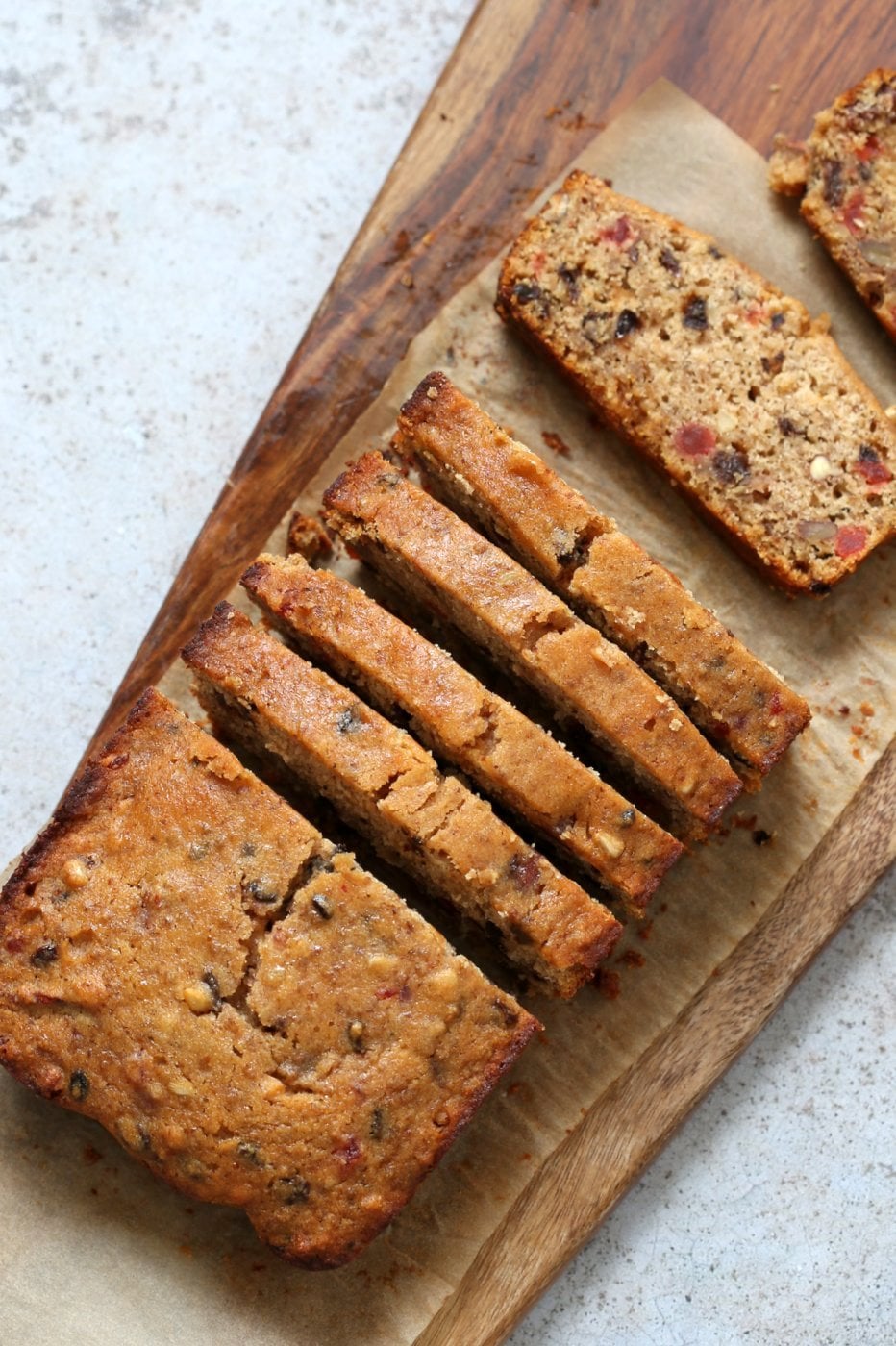 Vegan Gluten free Christmas Cake Fruit Cake full of nuts, dried fruits, candied ginger. Soft, Flavorful and great for gifting. Vegan Soyfree Recipe. #veganricha #vegan #glutenfree | VeganRicha.com