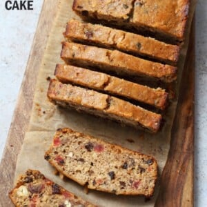 Vegan Gluten free Christmas Cake Fruit Cake full of nuts, dried fruits, candied ginger. Soft, Flavorful and great for gifting. Vegan Soyfree Recipe. #veganricha #vegan #glutenfree | VeganRicha.com