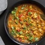 Vegetable Korma - Veggies in Spiced Ginger Chile Sauce. Creamy Indian Korma Recipe made without Onion and garlic. Vegan Indian Gluten-free Soy-free  Can be made nut-free. No Onion No Garlic Recipe. #vegan #veganricha
