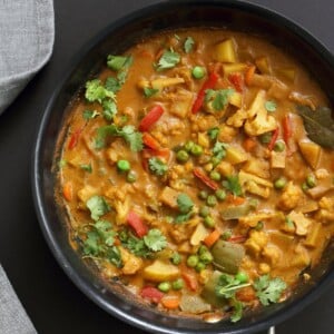 Vegetable Korma - Veggies in Spiced Ginger Chile Sauce. Creamy Indian Korma Recipe made without Onion and garlic. Vegan Indian Gluten-free Soy-free Can be made nut-free. No Onion No Garlic Recipe. #vegan #veganricha