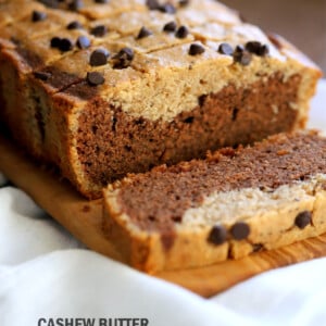 Gluten-free Cashew Butter Chocolate Marble Cake Vegan Gluten free Cake. Peanut butter chocolate marble loaf. Soft, Moist, Delicious and Easy Gluten-free Marble Cake. Soy-free gum-free Recipe. #vegan #glutenfree #veganricha | VeganRicha.com