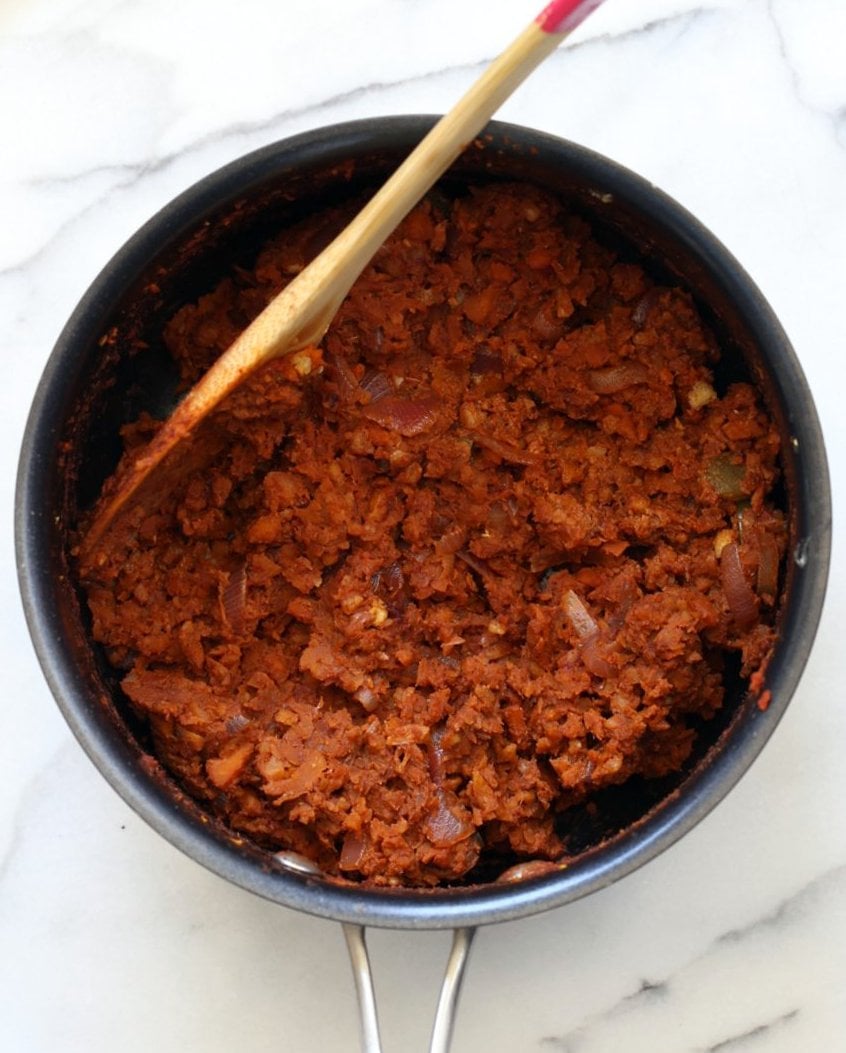 Vegan Taco Salad Bowl with Carrot Walnut Taco "Meat". Vegan Taco filling. Meatless Taco Salad. Make a wrap or tacos with it. Vegan Gluten-free Recipe. #vegan #glutenfree #vegantaco #veganricha | VeganRicha.com