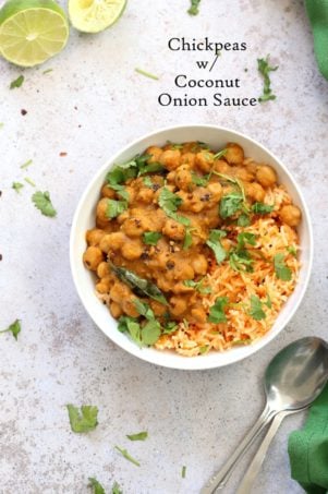 Chana Ghassi /Gassi - Mangalorean Coconut Onion sauce with Chickpeas. Regional Indian Curry simplified. #Vegan Gluten-free Soy-free Nut-free #Recipe #veganricha | VeganRicha.com