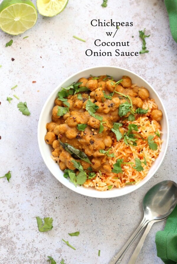 Chana Ghassi /Gassi - Mangalorean Coconut Onion sauce with Chickpeas. Regional Indian Curry simplified. #Vegan Gluten-free Soy-free Nut-free #Recipe #veganricha | VeganRicha.com