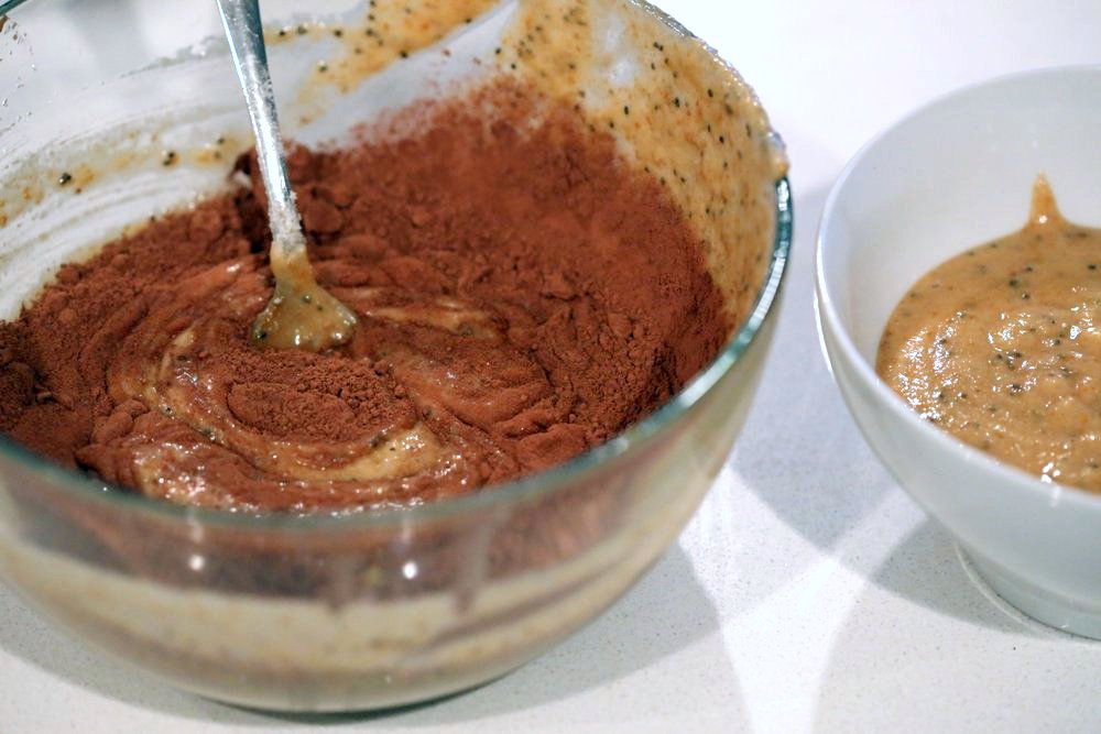 Gluten-free Cashew Butter Chocolate Marble Cake Vegan Gluten free Cake. Peanut butter chocolate marble loaf. Soft, Moist, Delicious and Easy Gluten-free Marble Cake. Soy-free gum-free Recipe. #vegan #glutenfree #veganricha | VeganRicha.com