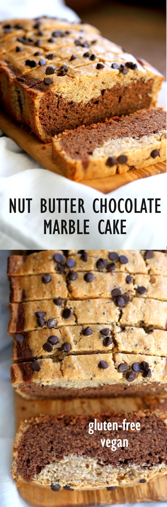 Gluten-free Cashew Butter Chocolate Marble Cake Vegan Gluten free Cake. Peanut butter chocolate marble loaf. Soft, Moist, Delicious and Easy Gluten-free Marble Cake. Soy-free gum-free Recipe. #vegan #glutenfree #veganricha | VeganRicha.com