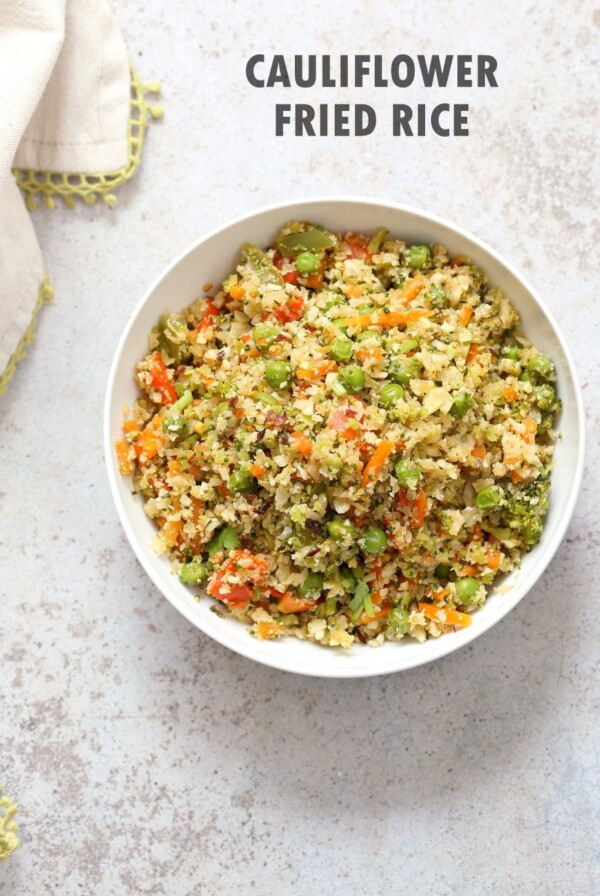 Cauliflower Fried Rice. Easy 1 Pot Fried Rice. No grains, low carb. So fluffy and so good. #Vegan #Glutenfree #Grainfree #Nutfree #Recipe #veganricha  | VeganRicha.com