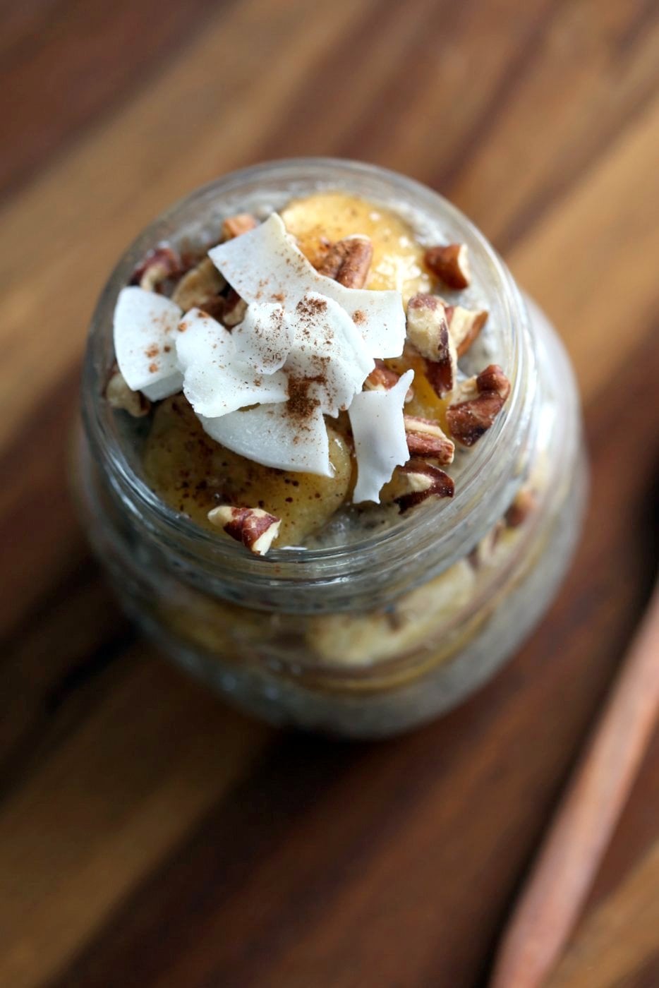 Banana Chia Pudding with Caramelized Banana and Coconut. Banana Bread in Chia Pudding form. Vegan Breakfast Recipe. #Glutenfree #Soyfree #Recipe. Can be #Nutfree | VeganRicha.com