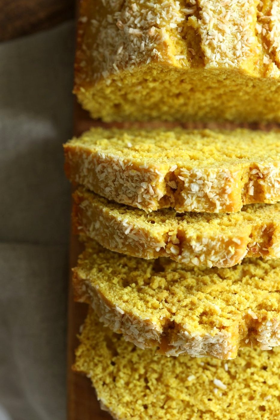 Easy 1 Bowl Coconut Turmeric Bread. Soft and Delicious 1 Bowl Golden Lemon Coconut loaf. No added oil in this cake. #Vegan #Nutfree Soyfree #Oilfree #Recipe. #veganricha | VeganRicha.com