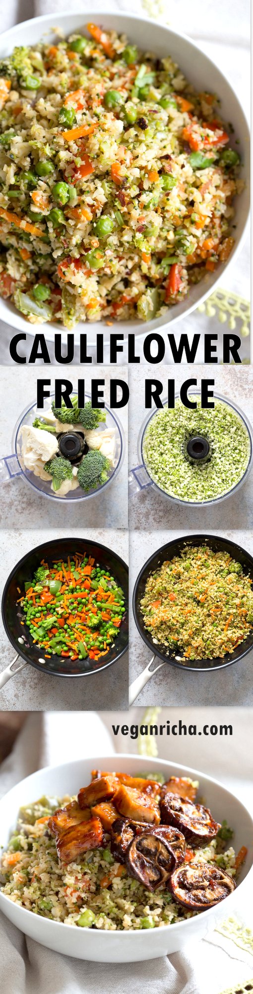 Cauliflower Fried Rice. Easy 1 Pot Fried Rice. No grains, low carb. So fluffy and so good. #Vegan #Glutenfree #Grainfree #Nutfree #Recipe #veganricha | VeganRicha.com