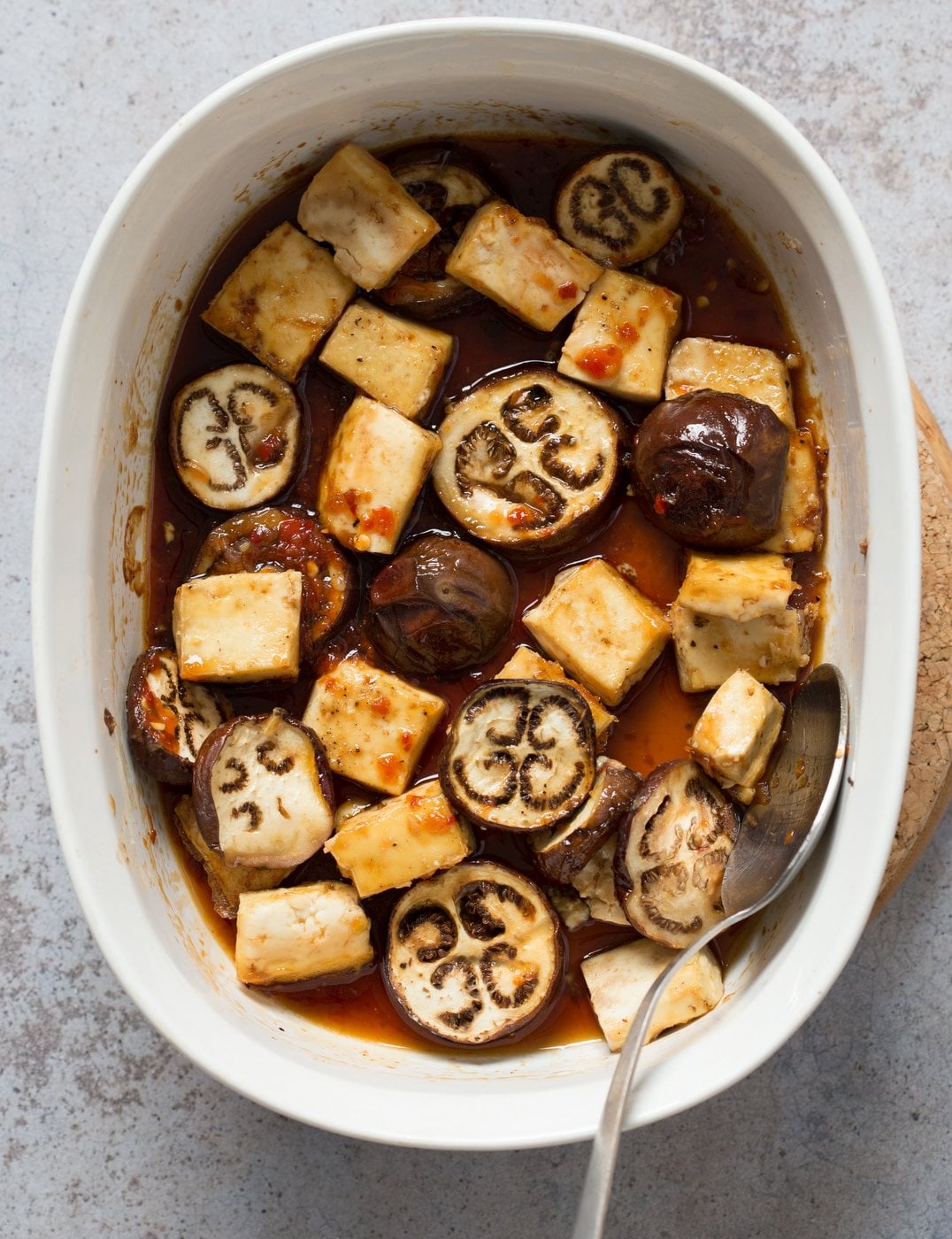 Eggplant & Tofu in Soy Lime Sauce - Baked Eggplant stir fry. Easy 1 Pot meal. Add other veggies of choice. #Vegan #Glutenfree #Nutfree #veganricha #Recipe | VeganRicha.com