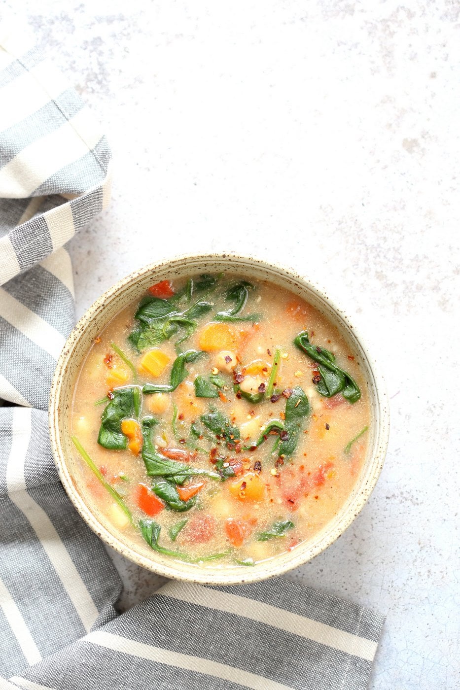 Veggie Chickpea Potato Soup in Instant Pot. Creamy Potato Chickpea Spinach soup. Saucepan option. #Vegan #Glutenfree #Soyfree #Nutfree #Recipe #veganricha | VeganRicha.com