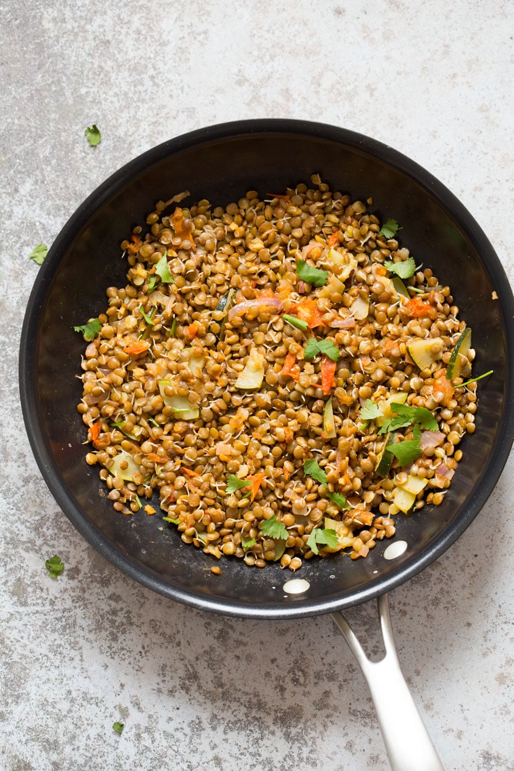 Ginger Coriander Sprouted Lentils Avocado Toast. Sprout Lentils or Mung Beans, Lightly saute with ginger, onion and tomato and serve over Mashed Avocado Toast. 16 Gm of Protein. #Vegan #veganricha #Nutfree #Soyfree #Recipe | VeganRicha.com