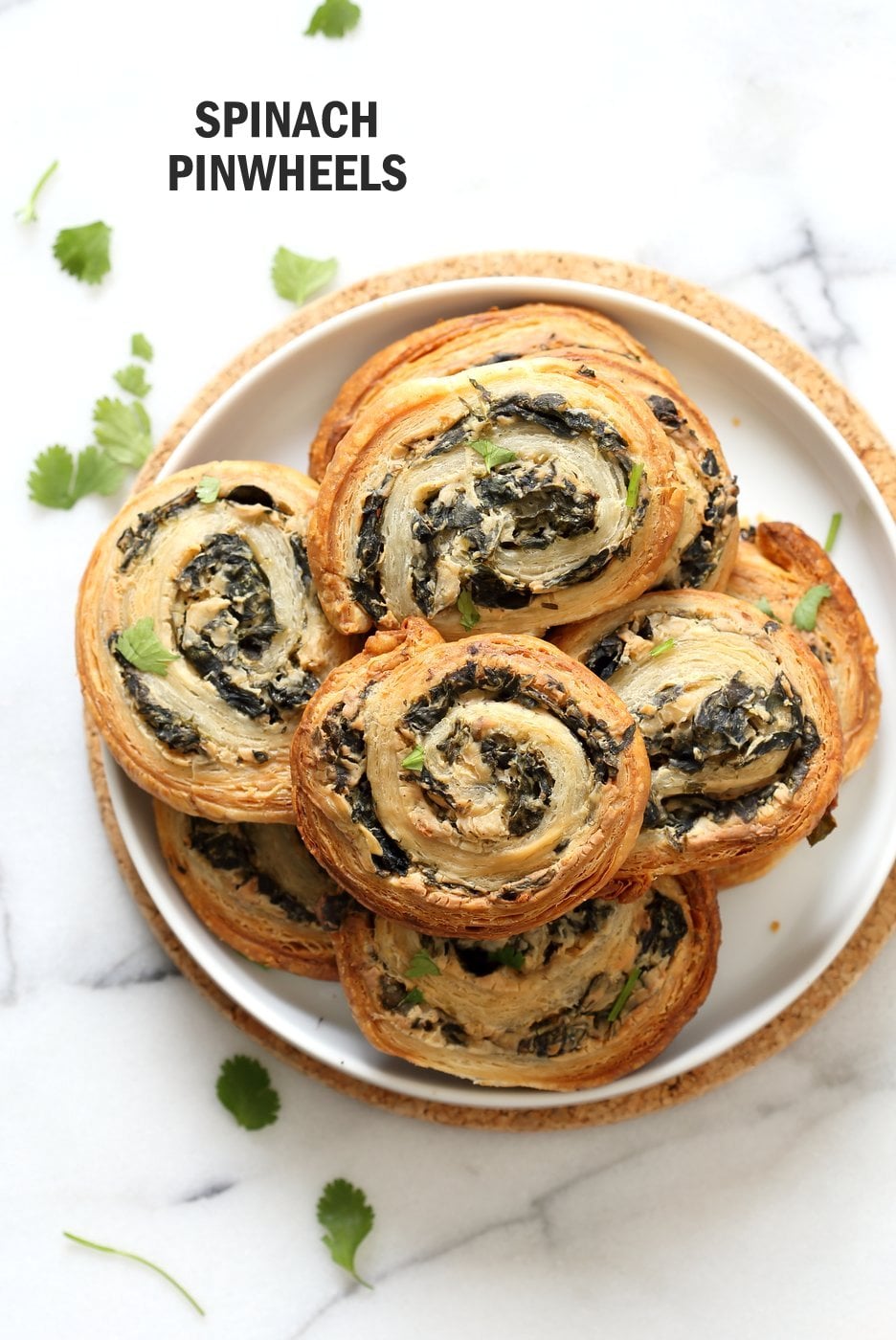 Vegan Spinach Pinwheels. Creamy cheesy Spinach dip spread on puff pastry, rolled, sliced and baked to make a great Snack. #Vegan #Soyfree #Recipe #veganricha | VeganRicha.comย