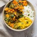 Instant Pot Saag Aloo with Chard and Sweet Potatoes. Sweet Potato Chard/Spinach curry. Serve this easy side with dals or curries or add to a bowl. #Vegan #soyfree #Glutenfree #Recipe easily #nutfree| VeganRicha.com