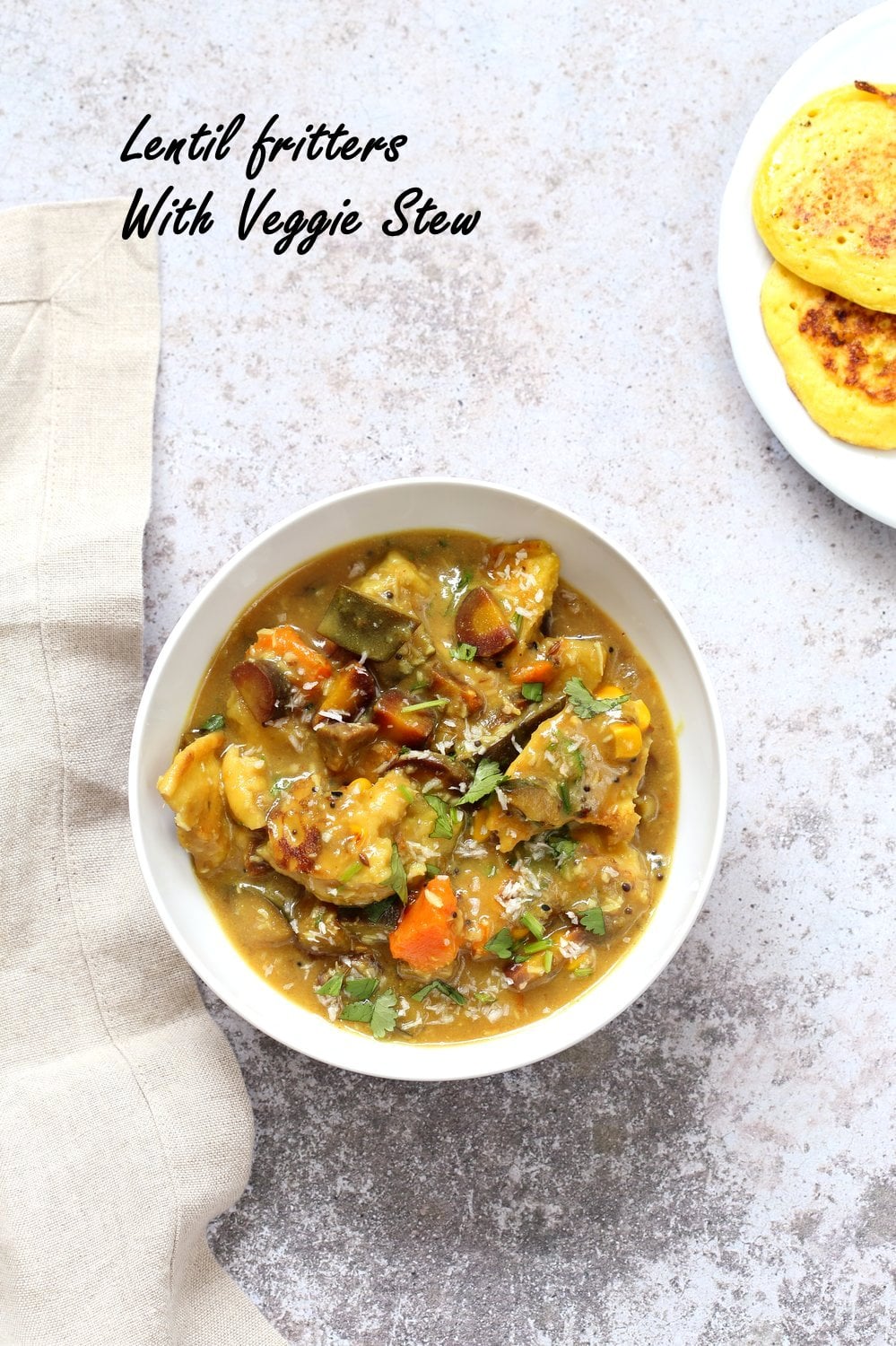 Lentil Fritters in Eggplant, Sweet Potato Coconut Stew - Inspired Bengali Chapor Ghonto. Indian Veggie Stew with Moong Dal patties. #Vegan #Glutenfree #Indian #Recipe #soyfree #nutfree #veganricha | VeganRicha.com