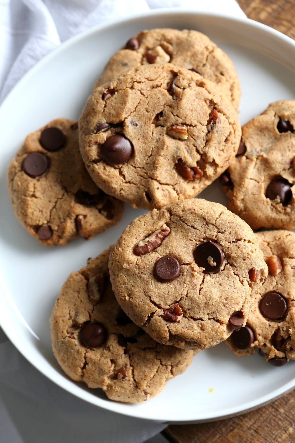 Vegan Paleo Grain free Chocolate Chip Cookies with Coconut flour and Almond Butter. These fudgy cookies are a perfect treat or snack. No refined oil and no refined sugar. #Vegan #Glutenfree #Grainfree #paleo #Recipe #veganricha | VeganRicha.com