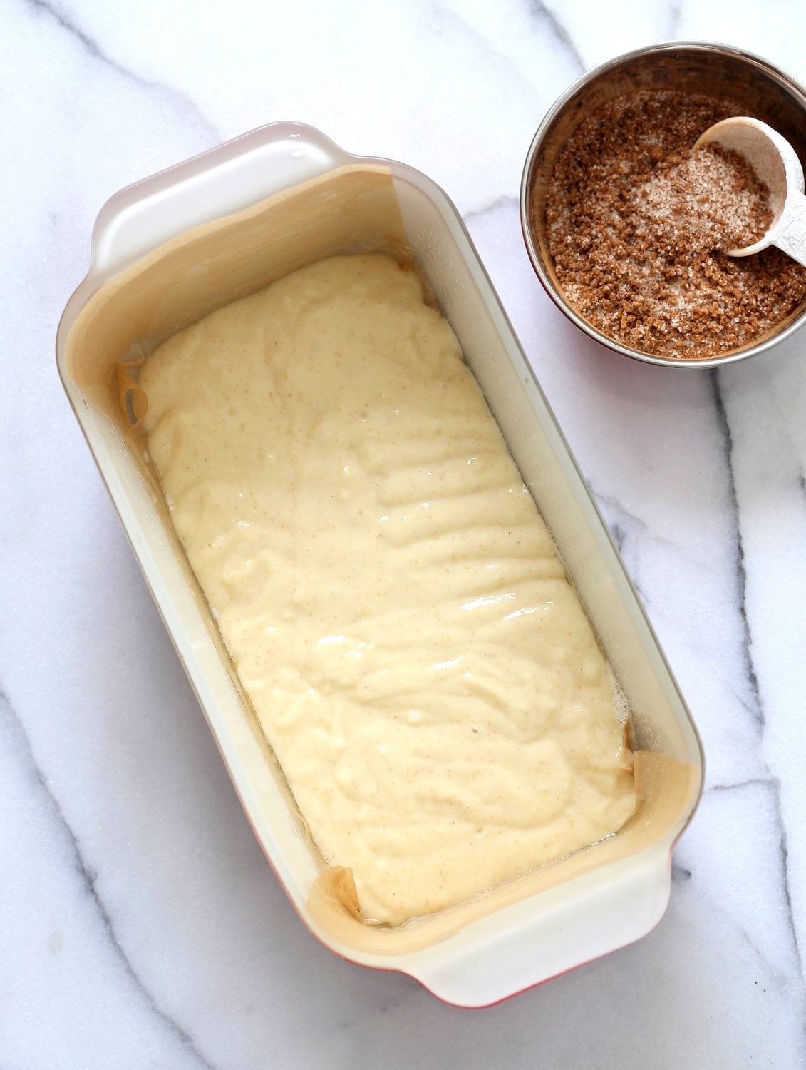 This Vegan Cinnamon Swirl Cake is super Easy and Quick. A simple yellow cake, swirled with cinnamon sugar makes for a delightful treat. Add some nuts into the swirl for variation #Vegan #Nutfree #Soyfree #Dessert #Recipe #veganricha | VeganRicha.com