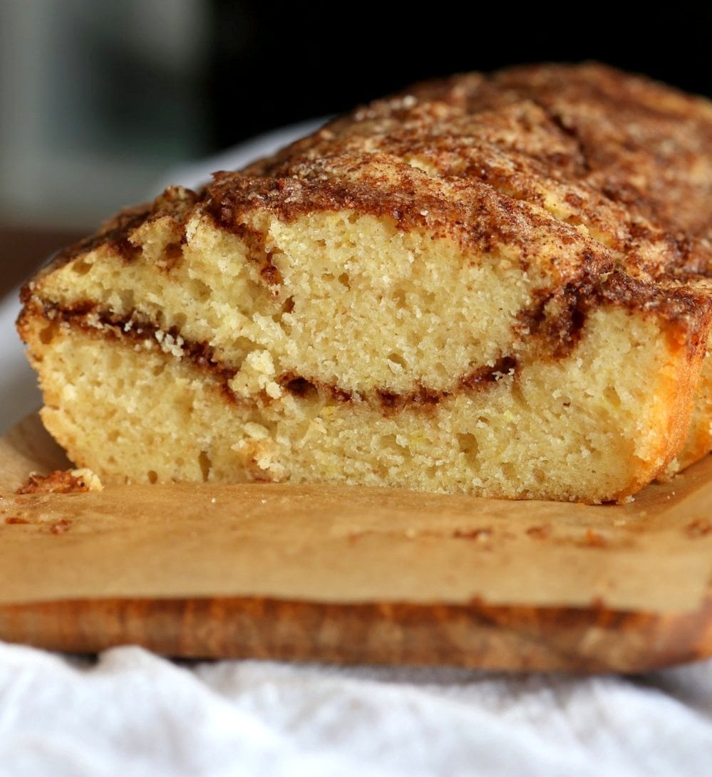 This Vegan Cinnamon Swirl Cake is super Easy and Quick. A simple yellow cake, swirled with cinnamon sugar makes for a delightful treat. Add some nuts into the swirl for variation #Vegan #Nutfree #Soyfree #Dessert #Recipe #veganricha | VeganRicha.com