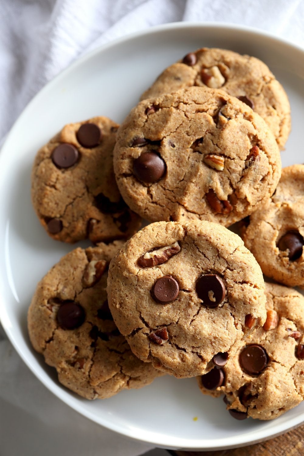 Vegan Paleo Grain free Chocolate Chip Cookies with Coconut flour and Almond Butter. These fudgy cookies are a perfect treat or snack. No refined oil and no refined sugar. #Vegan #Glutenfree #Grainfree #paleo #Recipe #veganricha | VeganRicha.com