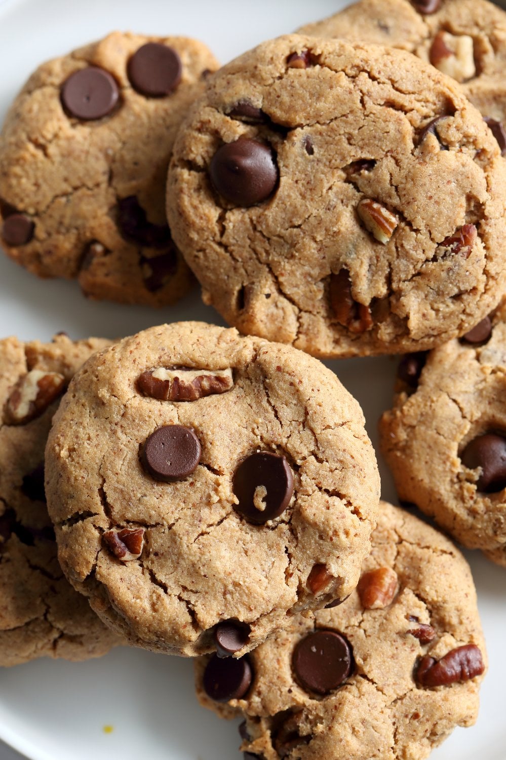 Vegan Paleo Grain free Chocolate Chip Cookies with Coconut flour and Almond Butter. These fudgy cookies are a perfect treat or snack. No refined oil and no refined sugar. #Vegan #Glutenfree #Grainfree #paleo #Recipe #veganricha | VeganRicha.com