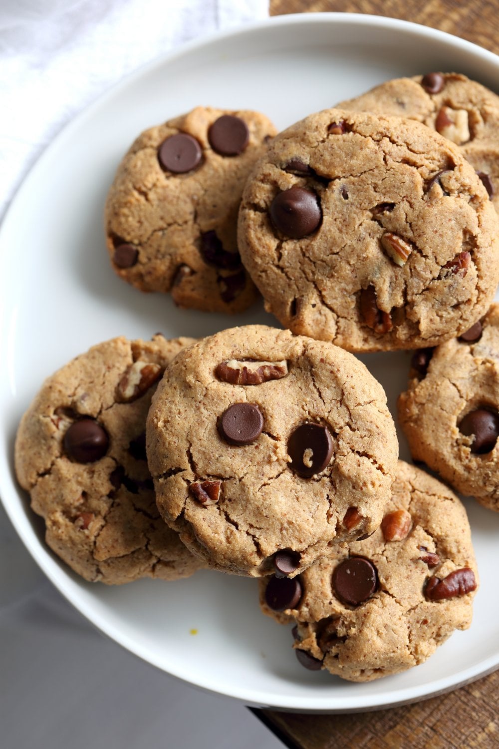 Vegan Paleo Grain free Chocolate Chip Cookies with Coconut flour and Almond Butter. These fudgy cookies are a perfect treat or snack. No refined oil and no refined sugar. #Vegan #Glutenfree #Grainfree #paleo #Recipe #veganricha | VeganRicha.com
