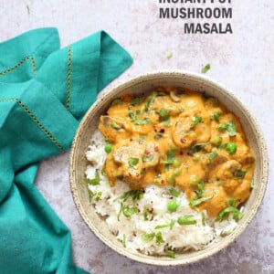 Instant Pot Mushroom Masala. Easy Mushrooms and peas in Creamy Sauce made in an Instant Pot. Add chickpeas for a hearty meal. #Vegan #Gluten-free #Soyfree #Recipe. Can be #nutfree #VeganRicha
